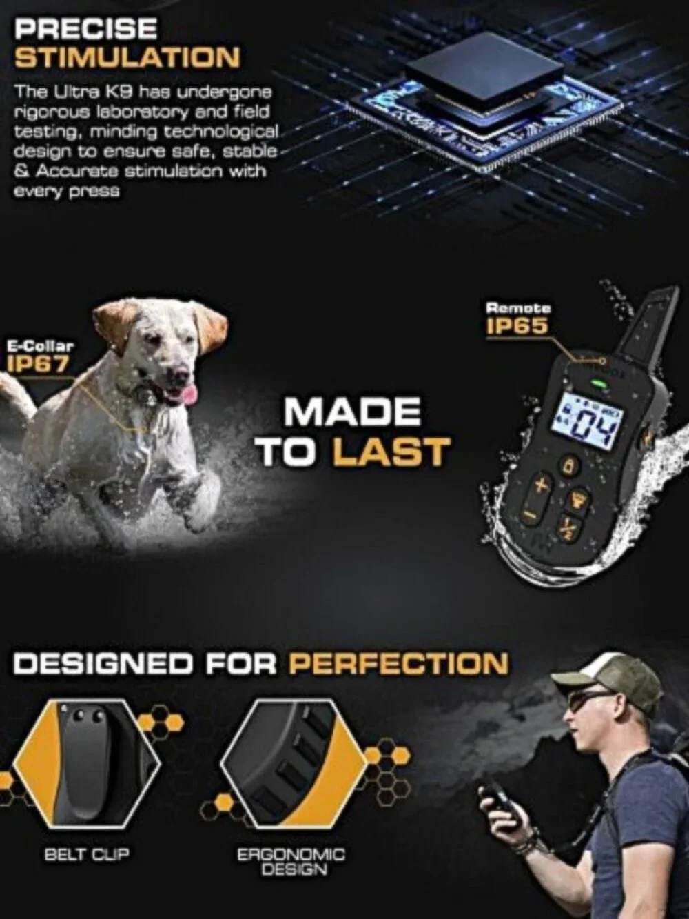 INVIROX Ultra K9 Dog Shock Collar, 124 Lvls, Night Light, IP67 Waterproof, 1 Dog